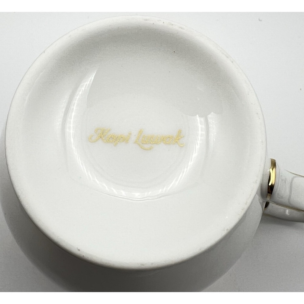 Vintage Hankook Ceramic Kopi Luwak Lidded Coffee Cup Saucer Set Gold Trim Rare - Picture 11 of 16